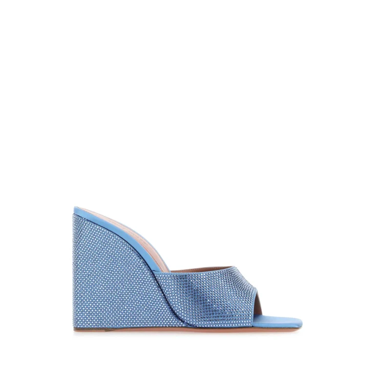 Amina Muaddi Cerulean Blue Satin Lupita Mules