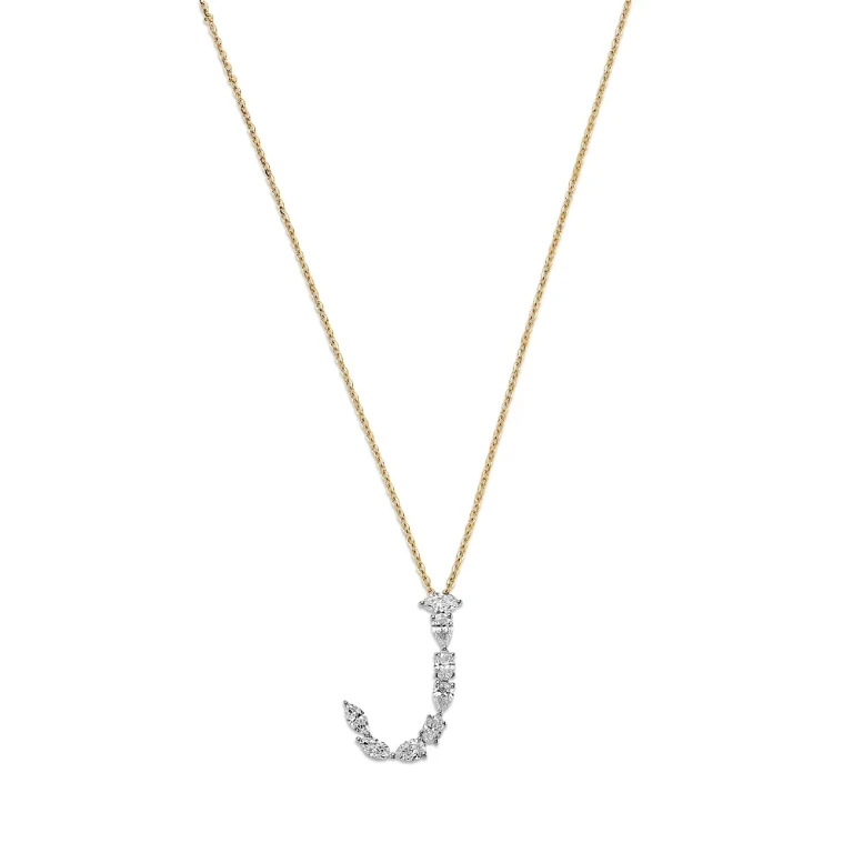 Luxe Collection Certified Mixed Cut Lab Grown Diamond Initial Pendant Necklace in 14K White & Yellow Gold, 0.5 tcw