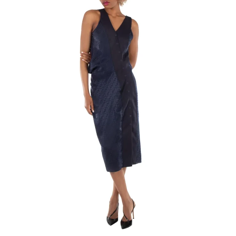 Fendi Silk Crepe Jacquard FF Motif Drape Dress, Brand Size 40 (US Size 4)
