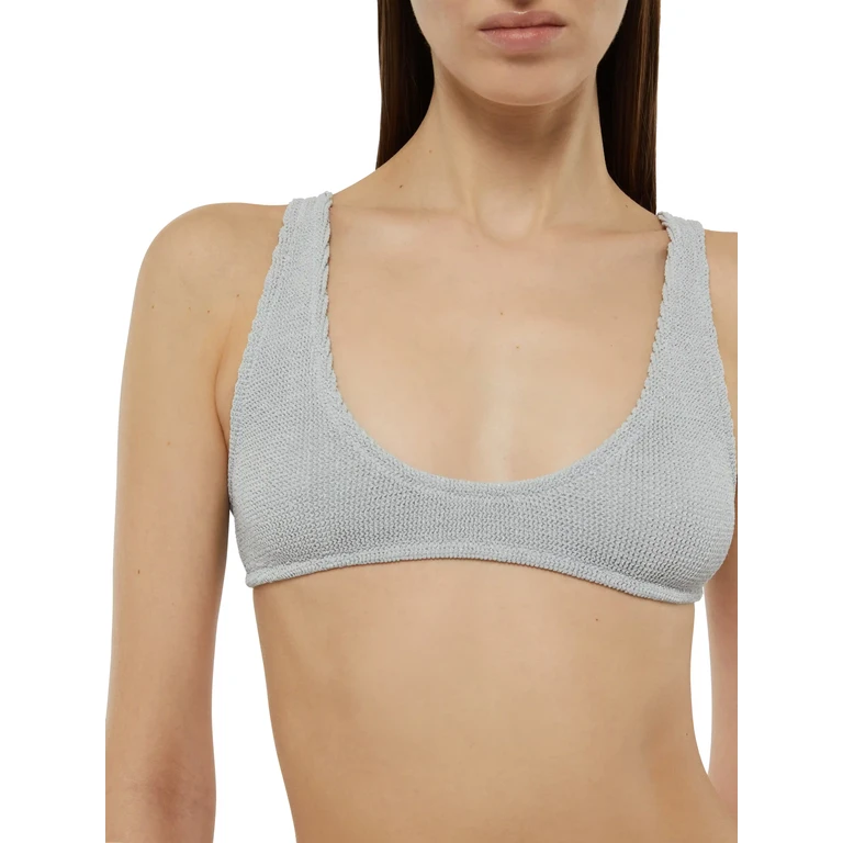 Mc2 Saint Barth Pamy Lurex Silver Tiny Crinkle Bralette White Top - Women