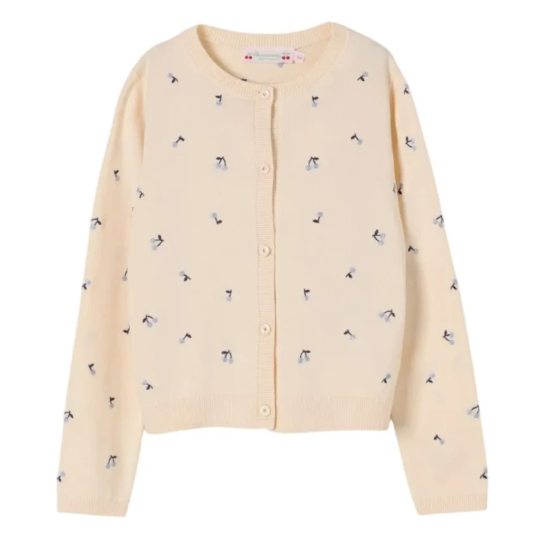 Bonpoint Iconic Cherry-Embroidered Cotton Cardigan