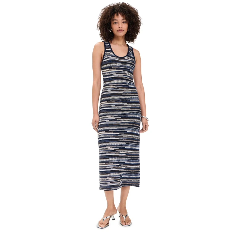 Proenza Schouler White Label Zinah Knit Dress In Linen Dry Rib Navy Multi L