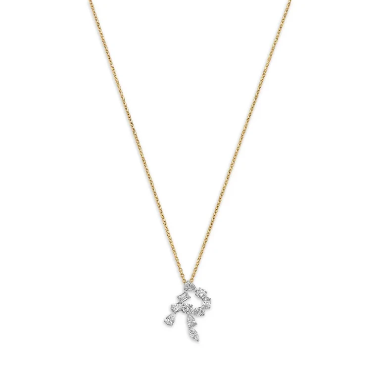 Luxe Collection Certified Mixed Cut Lab Grown Diamond Initial Pendant Necklace in 14K White & Yellow Gold, 0.5 tcw