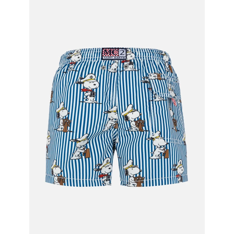 Mc2 Saint Barth Jean Mid-Length Swim Shorts With Snoopy Print Peanuts Special Edition Blue Swimshort