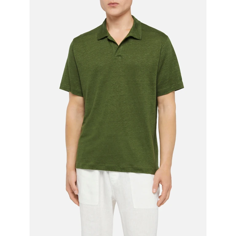 Mc2 Saint Barth Military Green Linen Buttonless Polo Shirt Fraser - Men
