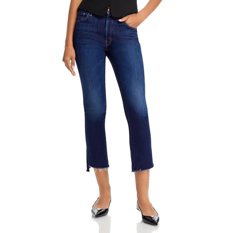 Mother The Insider High Rise Crop Step Fray Bootcut Jeans in Off Limits