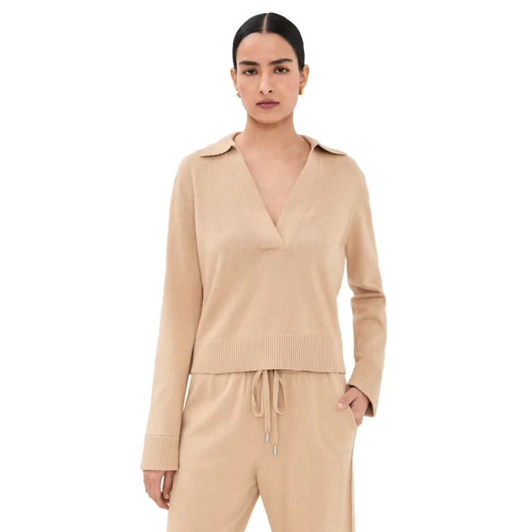 SIMKHAI Long Sleeve Polo Light Camel S