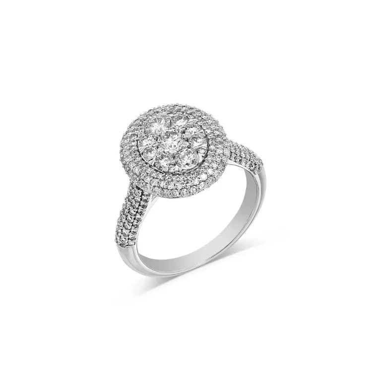 Diamond Pave Cluster Ring in 14K White Gold, 1.50 tcw