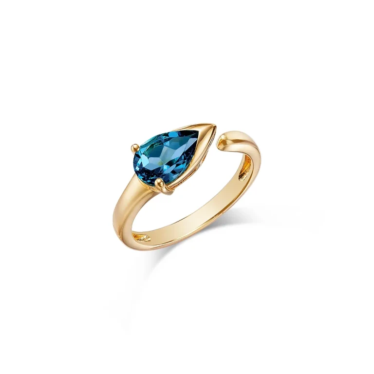 London Blue Topaz Pear Cuff Ring in 14K Yellow Gold