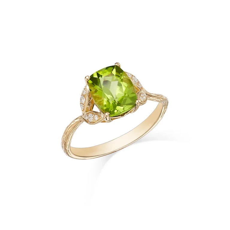 Peridot & Diamond Statement Ring in 14K Yellow Gold