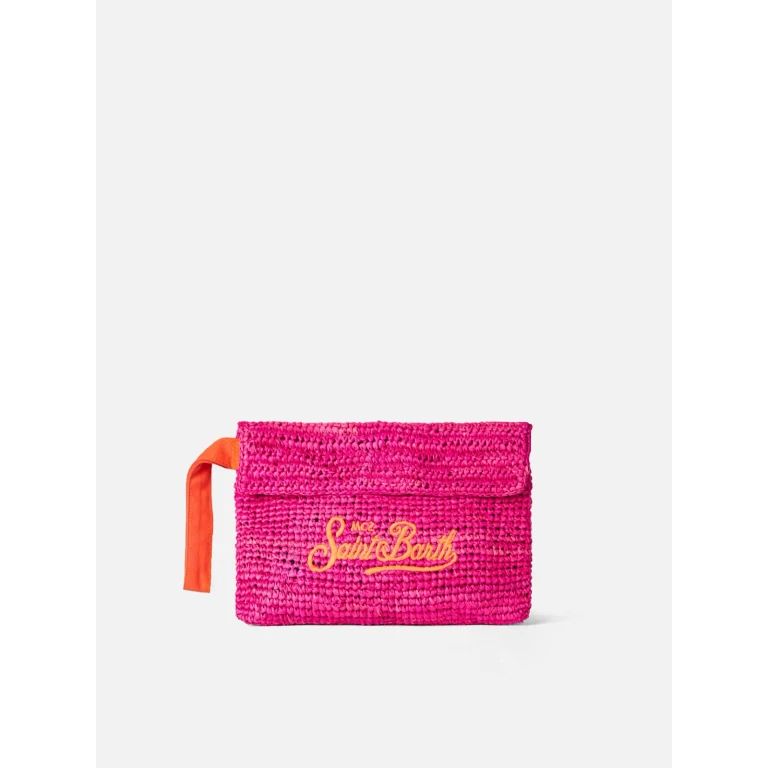 MC2 Saint Barth Raffia Fuchsia Pouch Bag With Saint Barth Embroidery