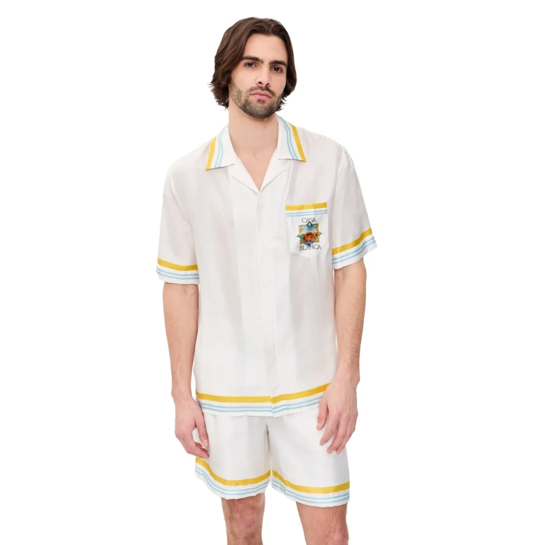 Casablanca Tennis Landscape Cuban Collar Short Sleeve Shirt White L