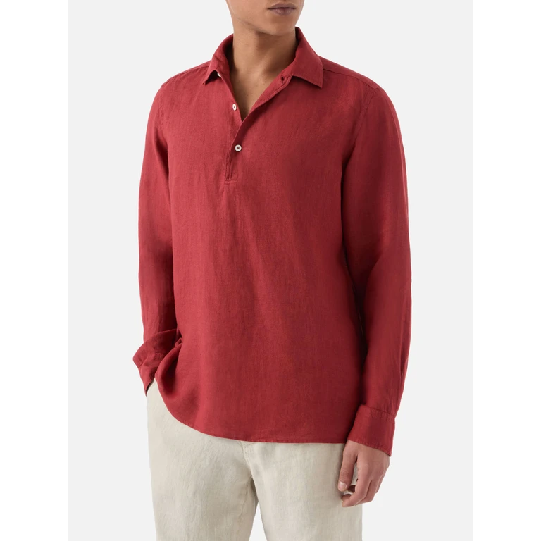 Mc2 Saint Barth Long-Sleeve Raphael Linen Polo Red Shirt - Men