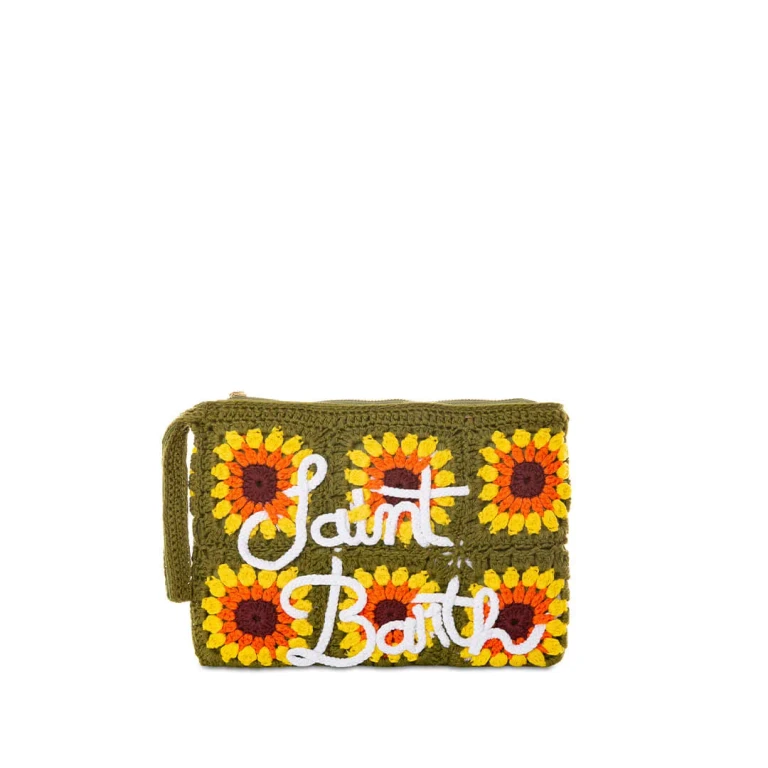 MC2 Saint Barth Parisienne Crochet Pouch Bag With Sunflower Embroidery