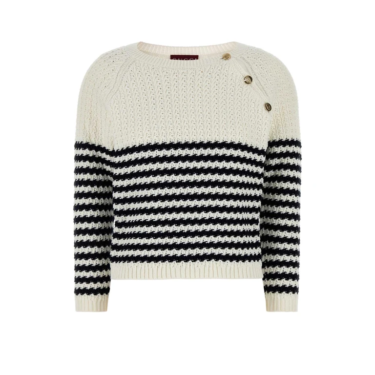 Gucci Embroidered Cotton Sweater Whitenavy Exterior: Maglieria - Women