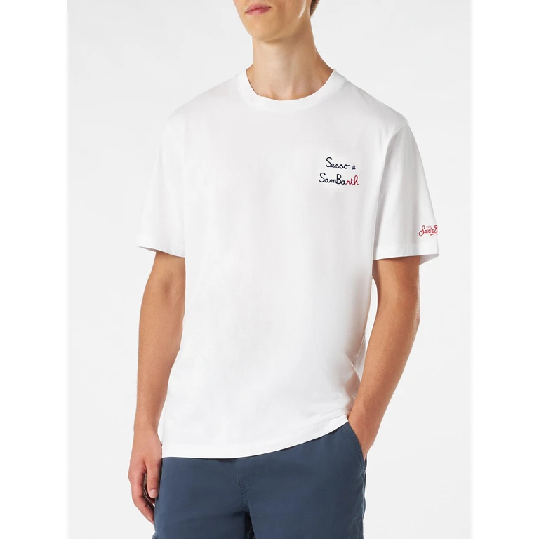 Mc2 Saint Barth Classic Fit Cotton Jersey T-Shirt Portofino With Sesso E Sambarth Embroidery White - Men