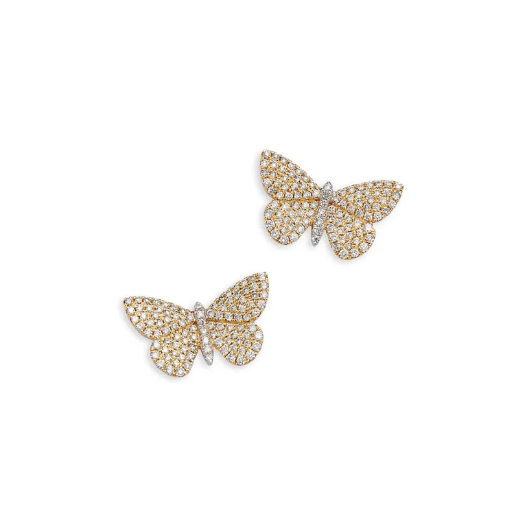 14K Yellow Gold Diamond Butterfly Stud Earrings, 0.75 tcw