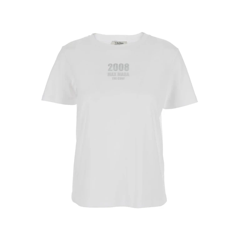 'S Max Mara Quieto White Crewneck T-shirt With Logo Print On The Front In Cotton Woman