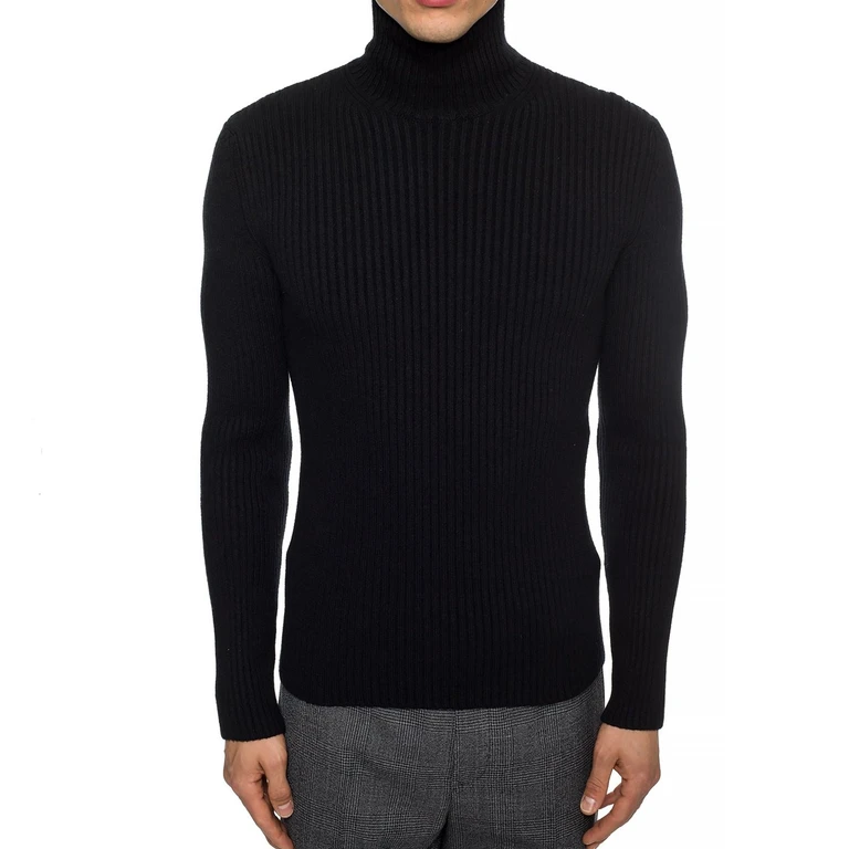 Balenciaga Cashmere Blend Rib Knit Turtleneck Black Elastane Polyamide - Men