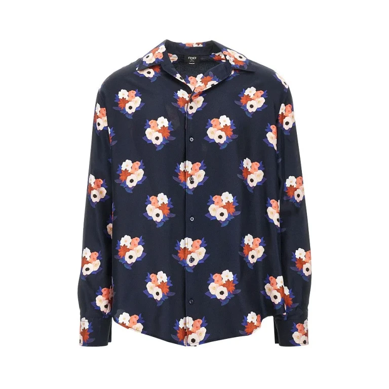 Fendi Bouquet Print Seidenhemd für Herren, Größe M