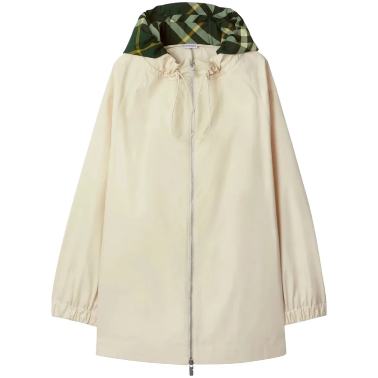 Burberry Checkered Hood Long Sleeve Cotton Parka