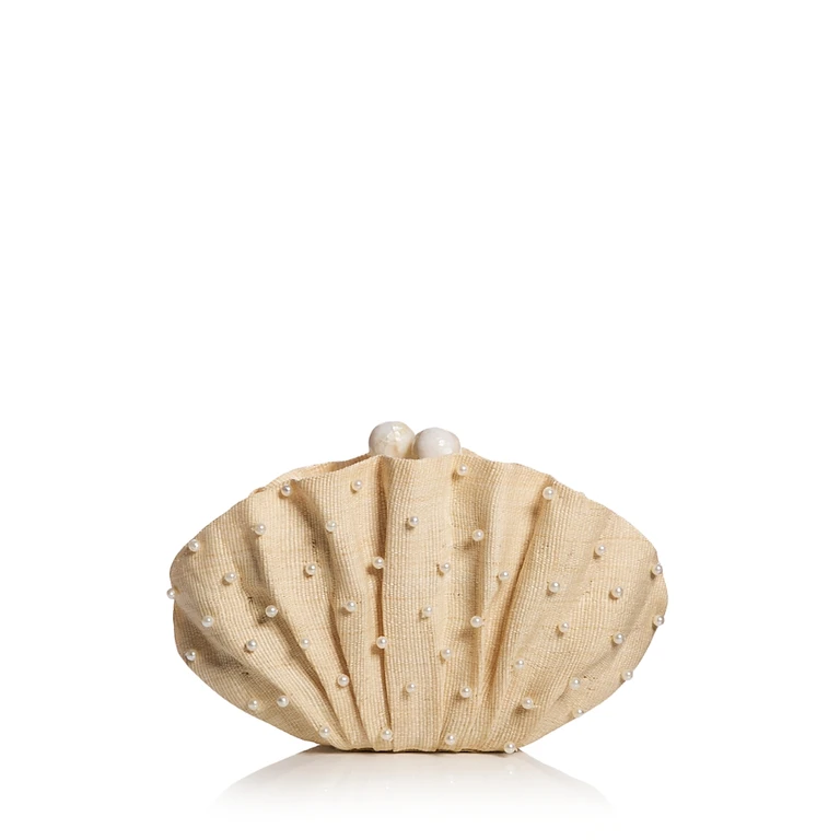 Poolside Folded Clutch With Faux Pearl Embroidery