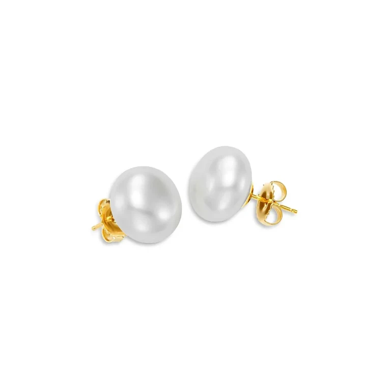 Freshwater Pearl Button Stud Earrings in 14K Yellow Gold