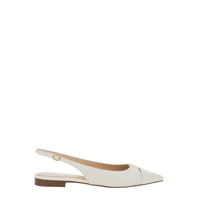 TwinSet Ballet Shoes With Pointed Design And Adjustable Strap In White Leather For Women