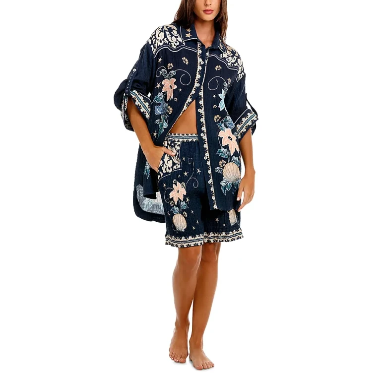 Agua Bendita Chrissy Embroidered Shirt Swim Cover-Up
