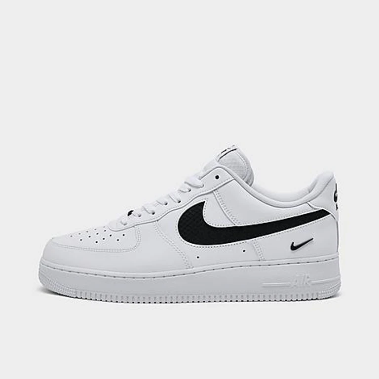 Nike Men's Air Force 1 Low SE Nylon Swoosh Casual Shoes in White/Black Size: 7.5
