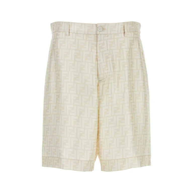 Fendi Embroidered Silk Bermuda Shorts Naturalenaturale Exterior: Lining: Cupro - Men