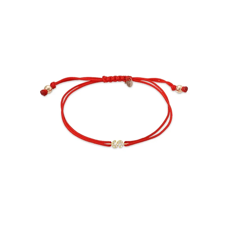 Zoe Lev 14K Yellow Gold Fortune Diamond Initial Red Cord Bolo Bracelet