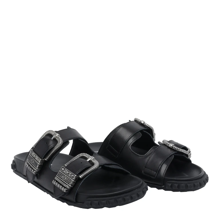 Ash Sandals Black Calf Leather/rubber Sole - Women