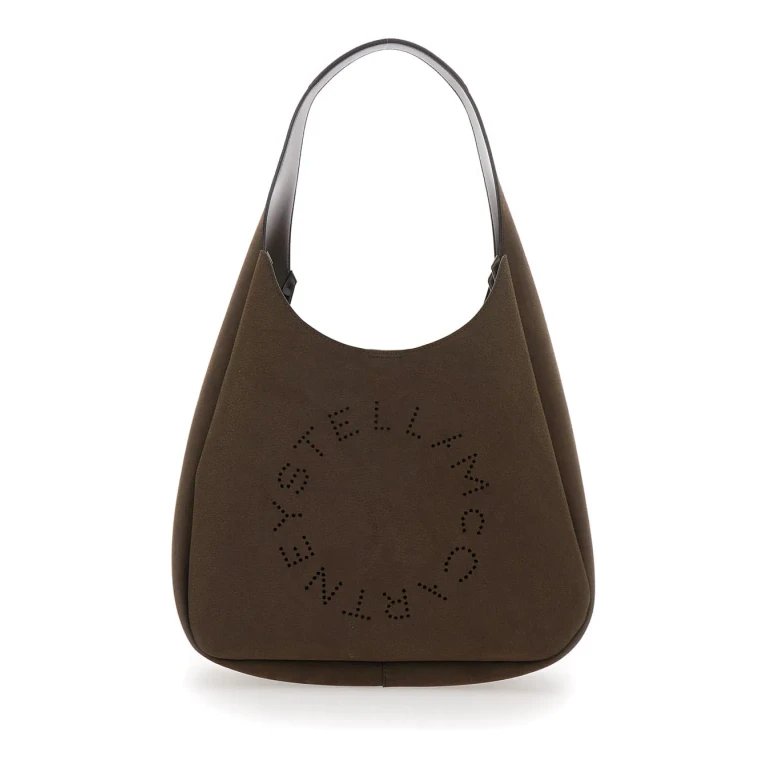 Stella McCartney Brown Shoulder Bag With Maxi Logo Lettering On The Front In Ecosuede Woman