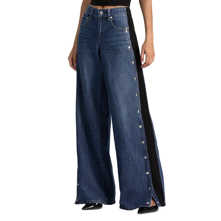 Alice and Olivia Amazing Low Rise Wide Leg Snap Trim Jeans in Cambria Vintage