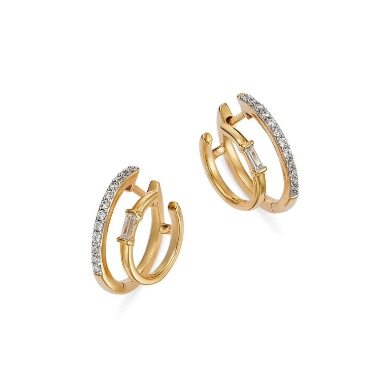 Diamond Double Hoop Earrings in 14K Yellow Gold, 0.25 tcw