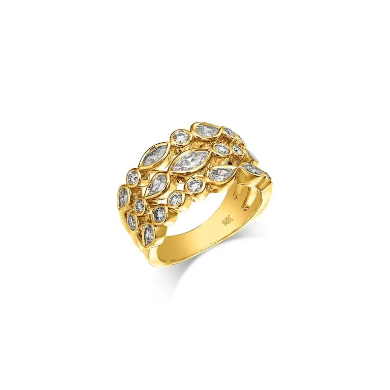 Triple Row Bezel Set Lab Grown Diamond Stack Ring in 14K Yellow Gold, 1.5 tcw