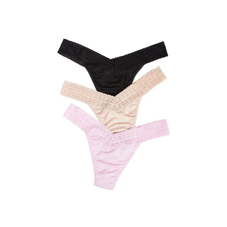Hanky Panky Dream Original Rise Thongs 3 Pack Cotton Candy/Black/Chai One Size