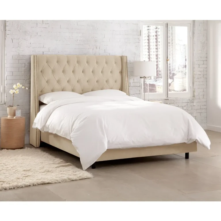 Riley Velvet Pearl Flared Wingback King Bed - Skyline Furniture