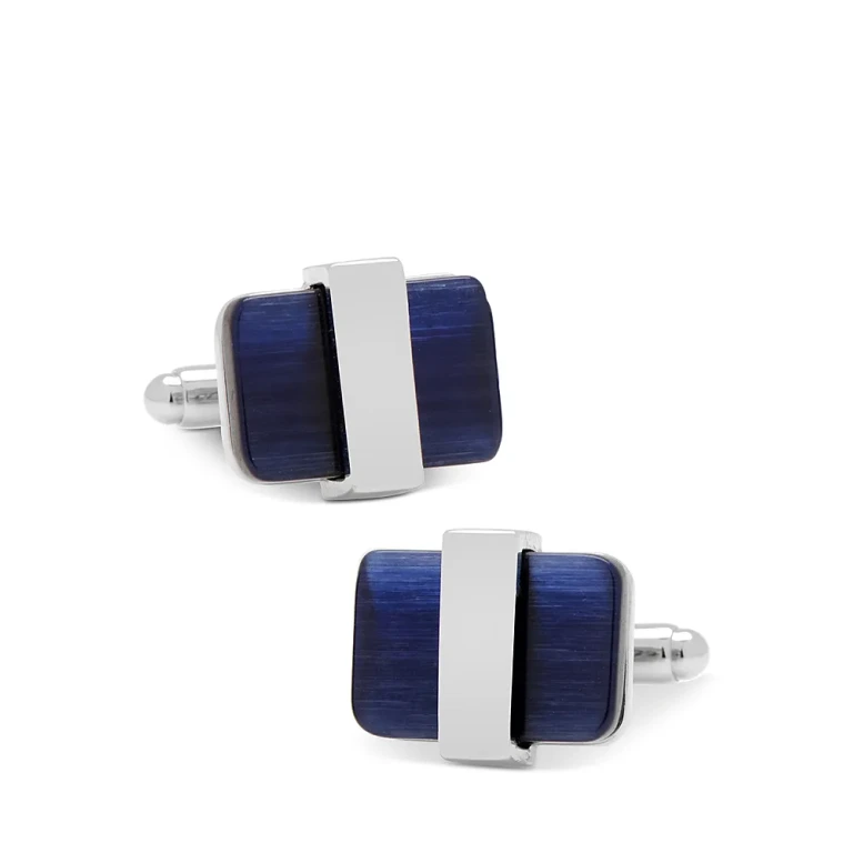 Cufflinks Inc Silver Plated Navy Blue Cat's Eye Cufflinks