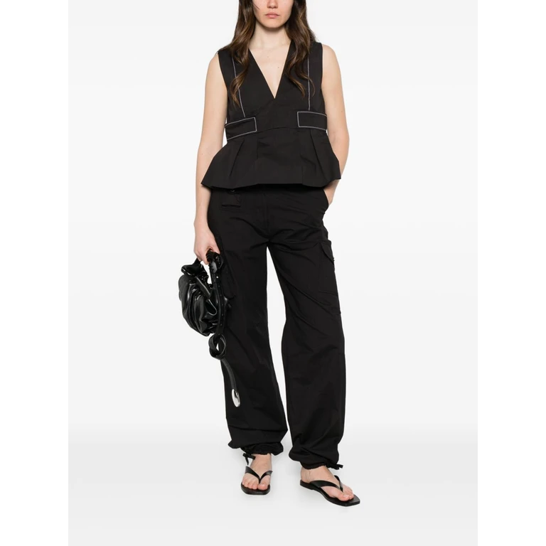 Ganni Trousers Nero Elastane - Women