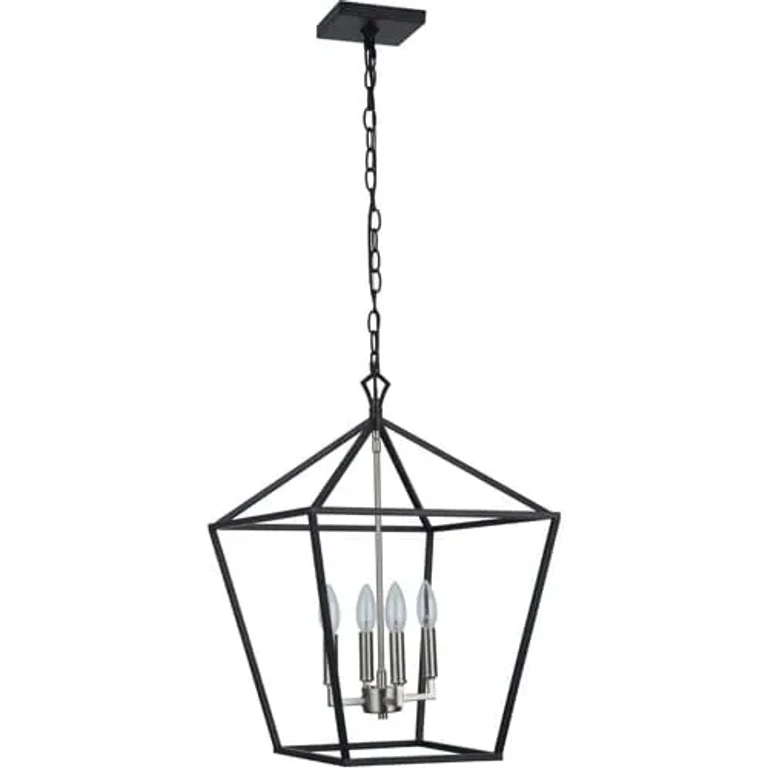 Flat Black Brushed Polished Nickel Four Light Foyer Pendant from the Flynt II Collection