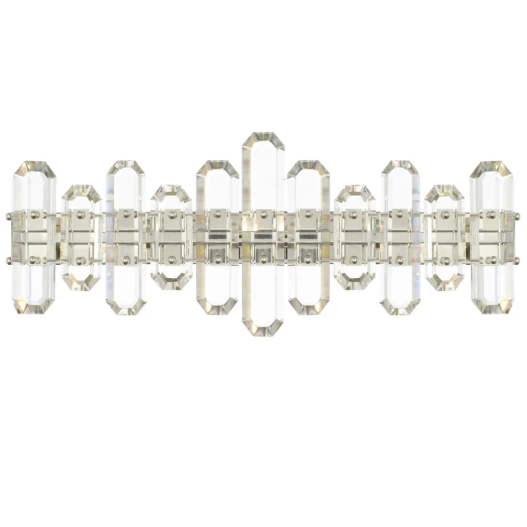 Bolton 3-Light 26" Bathroom Vanity Light in Polished Nickel with Faceted Crystal Elements Crystals