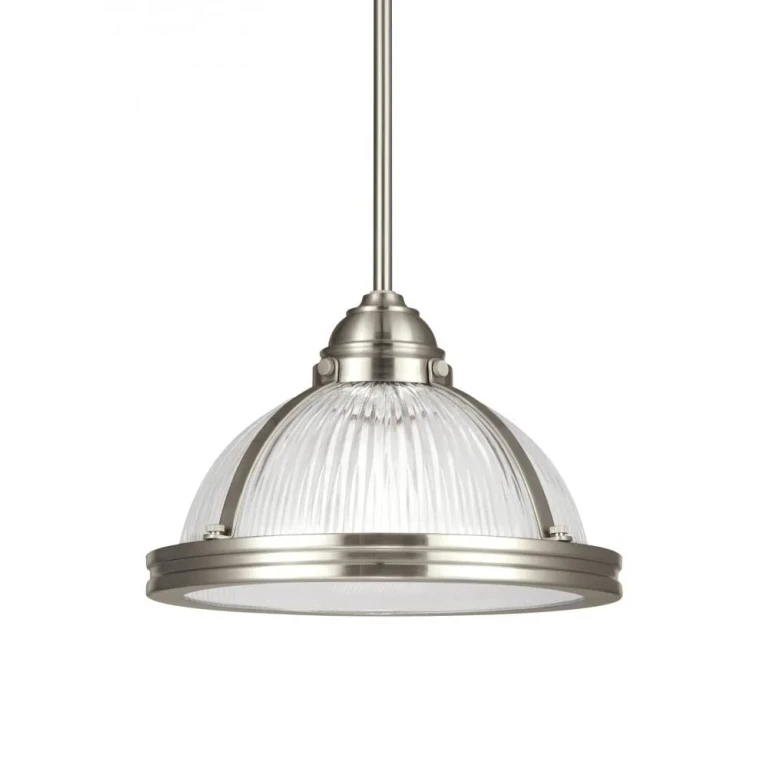 Brushed Nickel One Light Pendant from the Pratt Street Prismatic Collection