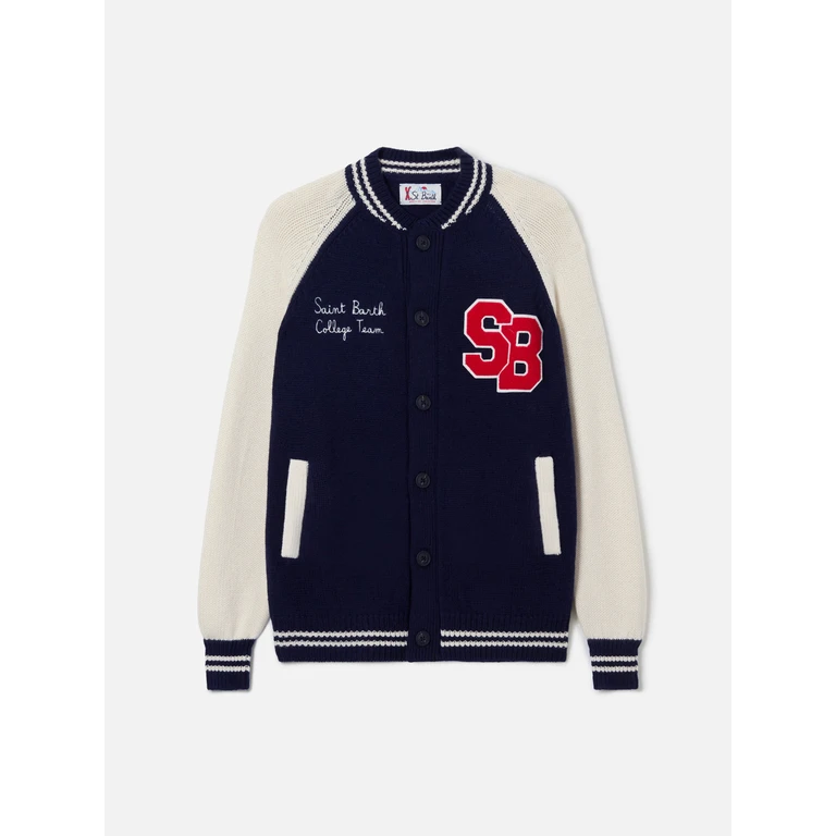 Mc2 Saint Barth Navy Blue Knit Bomber College Style Benjamin Knitwear - Men