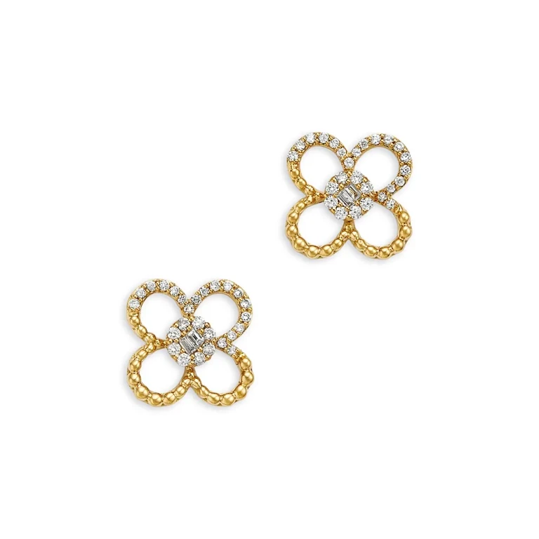 Diamond Clover Silhouette Stud Earrings in 14K Yellow Gold, 0.20 tcw