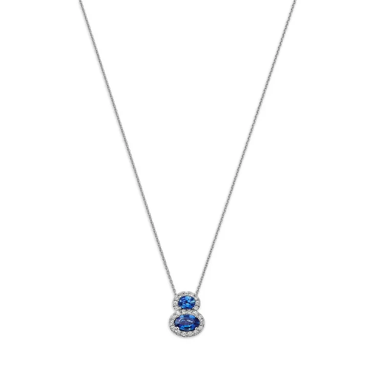 Sapphire & Diamond Pendant Necklace in 14K White Gold, 20