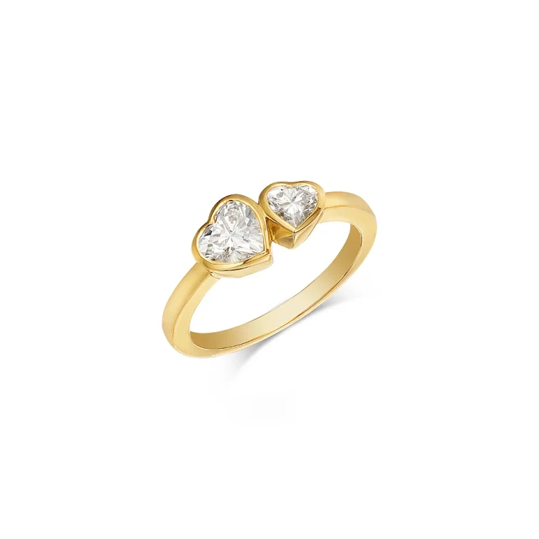 Double Heart Bezel Set Lab Grown Diamond Ring in 14K Yellow Gold, 1 tcw