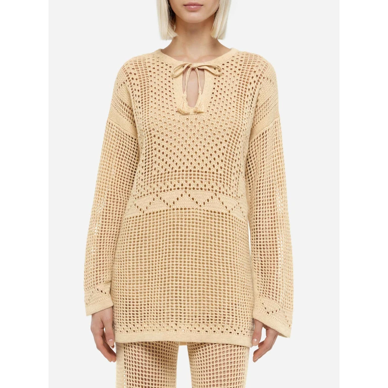 Mc2 Saint Barth Alicia Crochet Mesh Tunic White Beach Robe - Women