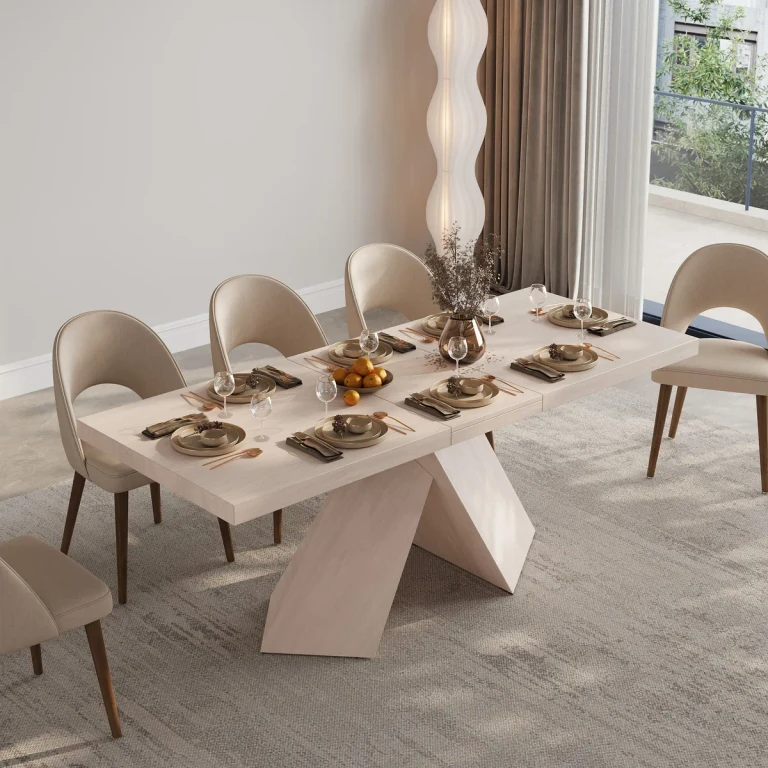 63"-79" Extendable Walnut Dining Table Modern Farmhouse Rectangle 4-6 Seater Pedestal